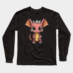 Cute Pink Hoofed Dragon Illustration Long Sleeve T-Shirt